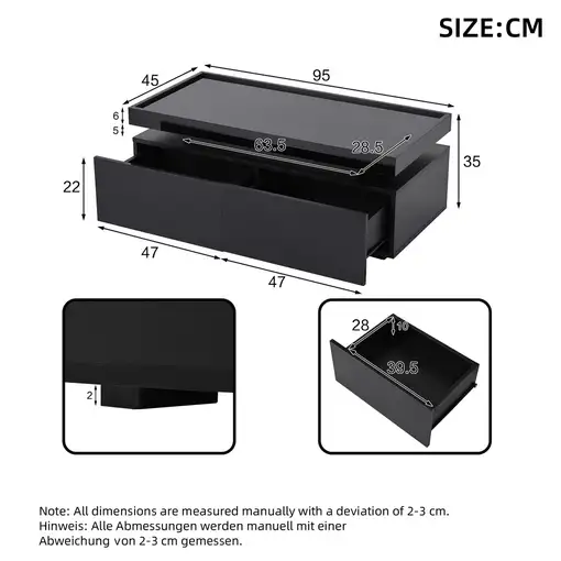 Mesa de centro CollaHausse Bombillas altamente eficientes, 2 cajones 95x45x35cm