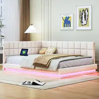 Cama CollaHausse en lino, Multifunción, Tira LED, Puerto USB 140x200cm
