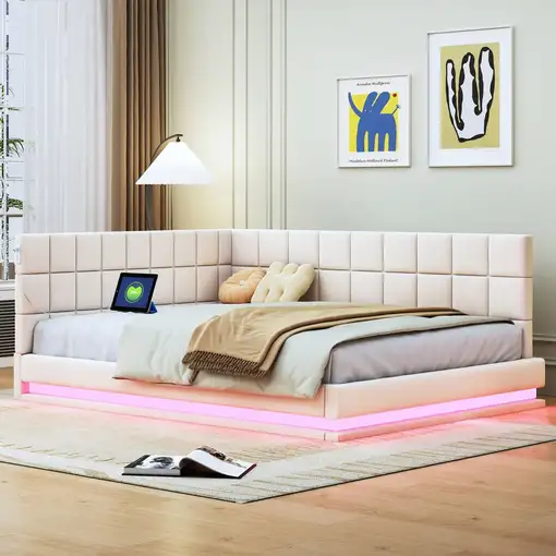 Cama CollaHausse en lino, Multifunción, Tira LED, Puerto USB 140x200cm Cama CollaHausse en lino, Multifunción, Tira LED, Puerto USB 140x200cm