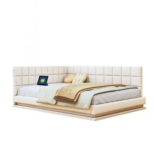 Cama CollaHausse en lino, Multifunción, Tira LED, Puerto USB 140x200cm