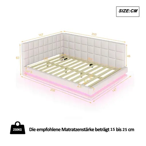 Cama CollaHausse en lino, Multifunción, Tira LED, Puerto USB 140x200cm