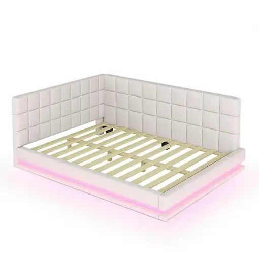 Cama CollaHausse en lino, Multifunción, Tira LED, Puerto USB 140x200cm