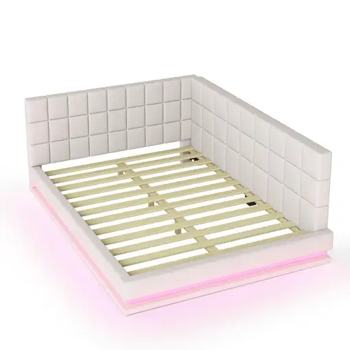Cama CollaHausse en lino, Multifunción, Tira LED, Puerto USB 140x200cm