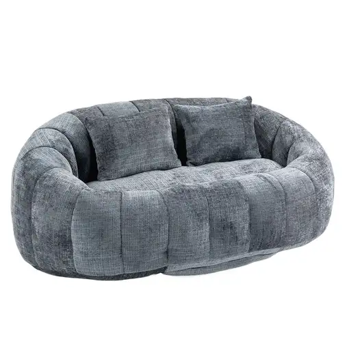 Sillón CollaHausse en chenilla, Puf de bolitas, Respaldo alto