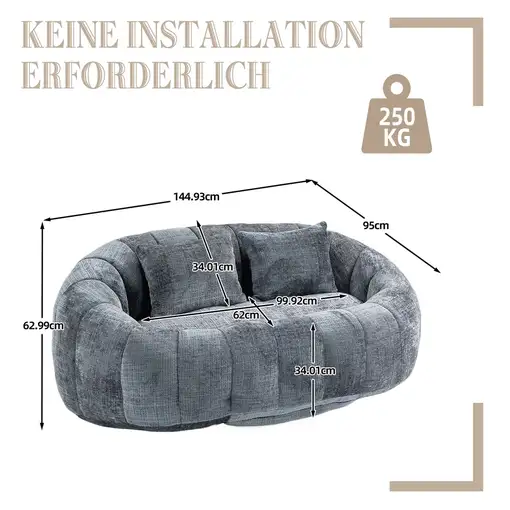 Sillón CollaHausse en chenilla, Puf de bolitas, Respaldo alto