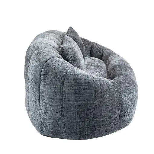 Sillón CollaHausse en chenilla, Puf de bolitas, Respaldo alto