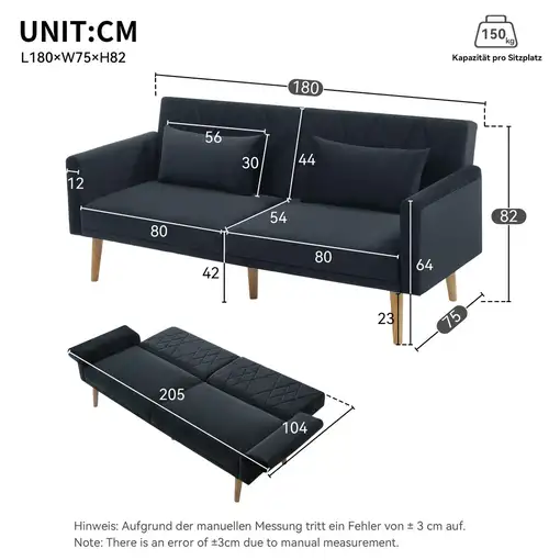 Sofá CollaHausse en terciopelo, 2 plazas, Función cama, Convertible en cama