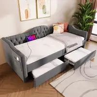 Cama CollaHausse en lino, Con función de carga USB Type-C, Con 2 cajones 90x190cm
