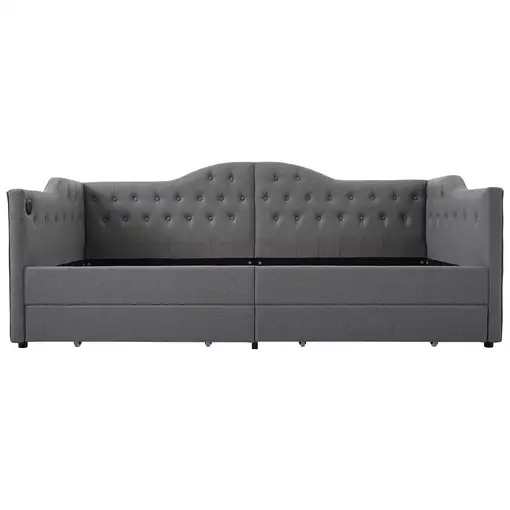 Cama CollaHausse en lino, Con función de carga USB Type-C, Con 2 cajones 90x190cm