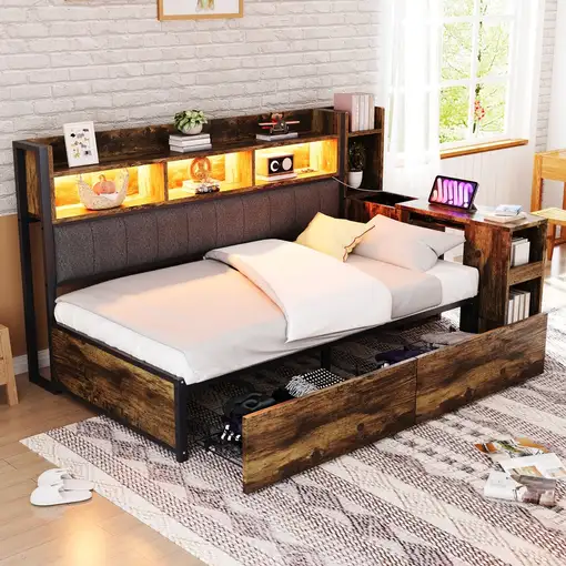 Sofá cama CollaHausse en madera, Múltiples almacenamientos 90x200cm Sofá cama CollaHausse en madera, Múltiples almacenamientos 90x200cm