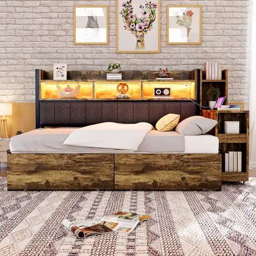 Sofá cama CollaHausse en madera, Múltiples almacenamientos 90x200cm