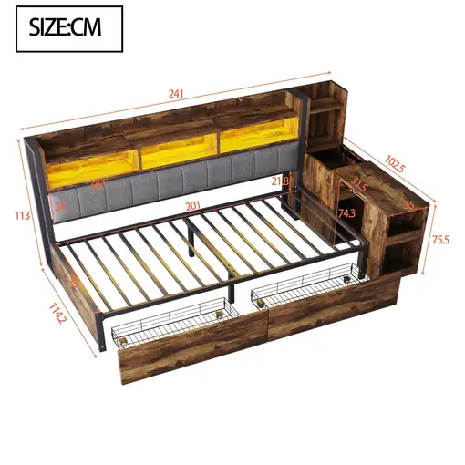 Sofá cama CollaHausse en madera, Múltiples almacenamientos 90x200cm