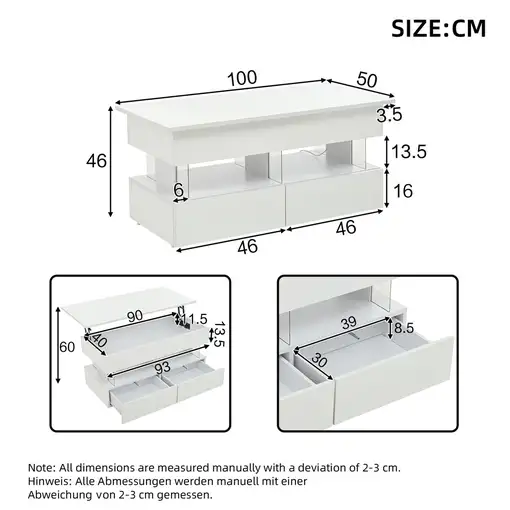 Mesa de centro CollaHausse en mdf, Abatible 100x50x46cm