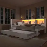 Cama CollaHausse en madera de pino, Con cama nido, Con tira LED regulable 90x200cm