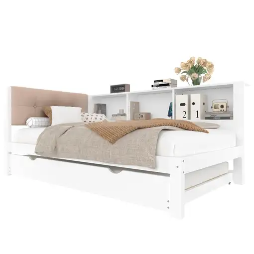 Cama CollaHausse en madera de pino, Con cama nido, Con tira LED regulable 90x200cm