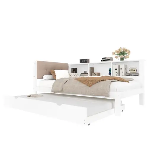 Cama CollaHausse en madera de pino, Con cama nido, Con tira LED regulable 90x200cm