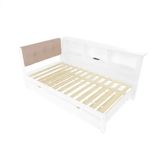 Cama CollaHausse en madera de pino, Con cama nido, Con tira LED regulable 90x200cm