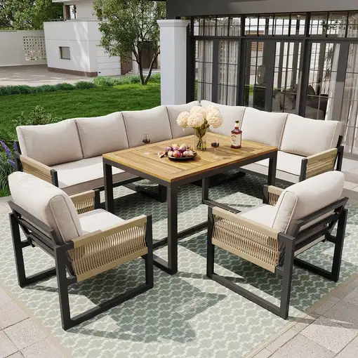 Conjunto de salón de jardín CollaHausse 7-8 personas, Resistente a la intemperie Conjunto de salón de jardín CollaHausse 7-8 personas, Resistente a la intemperie