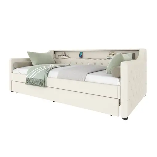 Cama CollaHausse en lino, 90 x 200 cm, Somier de láminas, Sin colchón 90x200cm