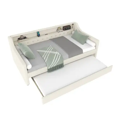 Cama CollaHausse en lino, 90 x 200 cm, Somier de láminas, Sin colchón 90x200cm