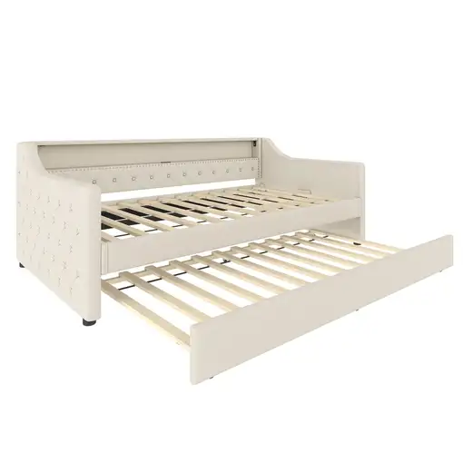 Cama CollaHausse en lino, 90 x 200 cm, Somier de láminas, Sin colchón 90x200cm