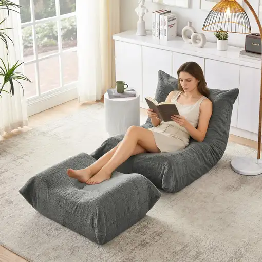 Sillón CollaHausse en peluche teddy, Con respaldo, Con puf, Puf de bolas