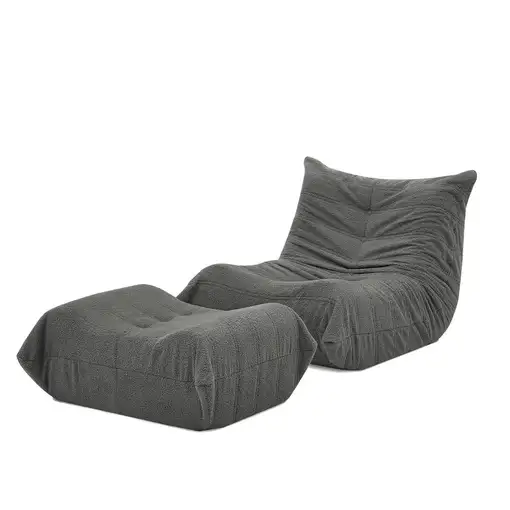 Sillón CollaHausse en peluche teddy, Con respaldo, Con puf, Puf de bolas