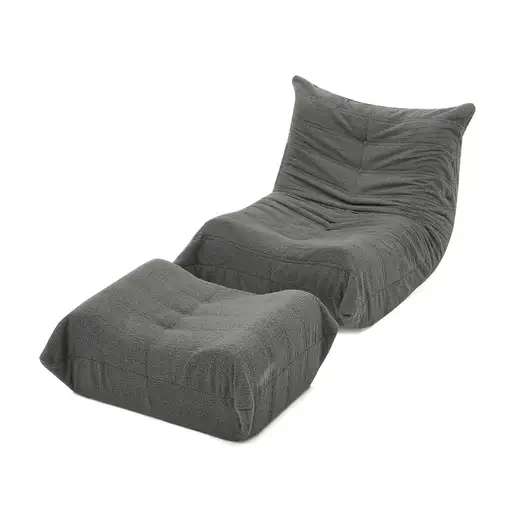 Sillón CollaHausse en peluche teddy, Con respaldo, Con puf, Puf de bolas