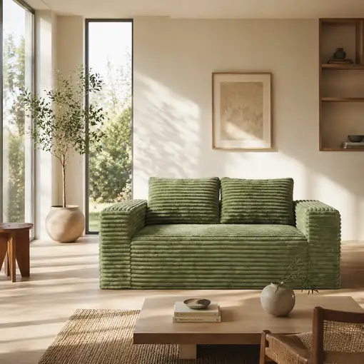 Sofá CollaHausse en terciopelo acanalado, Sin montaje, Espuma, Asiento profundo Sofá CollaHausse en terciopelo acanalado, Sin montaje, Espuma, Asiento profundo