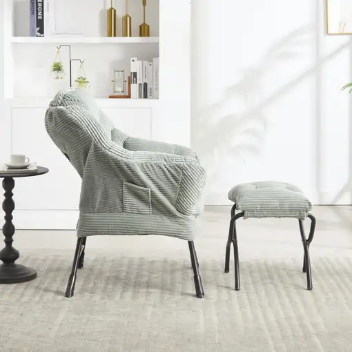 Sillón CollaHausse en tela, con otomana, reposabrazos, bolsillo lateral