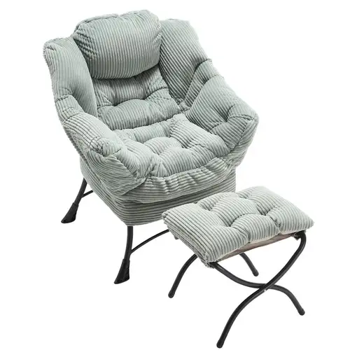 Sillón CollaHausse en tela, con otomana, reposabrazos, bolsillo lateral