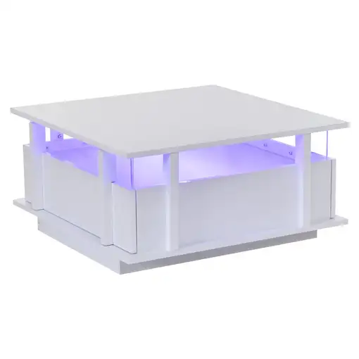 Mesa de centro CollaHausse Alto brillo, 2 cajones, Iluminación LED 70x70x35cm