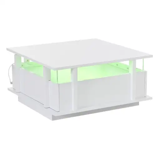 Mesa de centro CollaHausse Alto brillo, 2 cajones, Iluminación LED 70x70x35cm