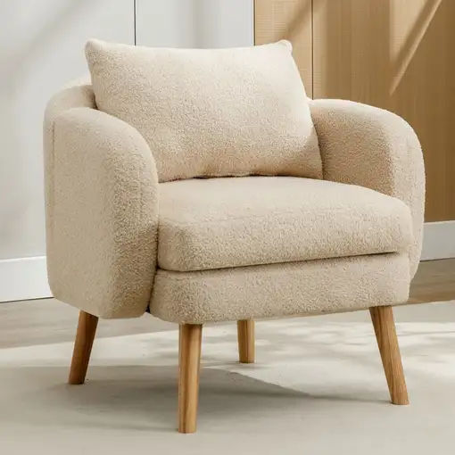 Sillón CollaHausse en terciopelo teddy, con cojín, cojín extra grueso, acolchado