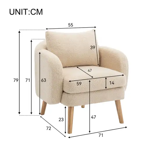 Sillón CollaHausse en terciopelo teddy, con cojín, cojín extra grueso, acolchado