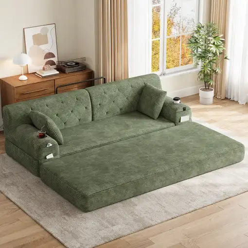 Sofá cama CollaHausse en terciopelo acanalado, Respaldo alto, Estructura metálica Sofá cama CollaHausse en terciopelo acanalado, Respaldo alto, Estructura metálica