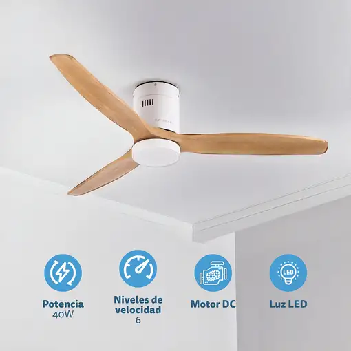 Grunkel SKYWIND-52WB ventilador Blanco, Madera