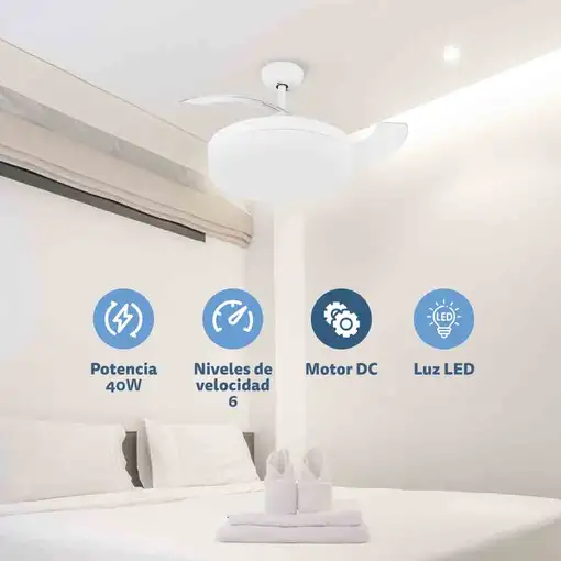 Ventilador de techo con luz Led, 3 aspas retráctiles 106cm, SKYWIND-42BL GRUNKEL