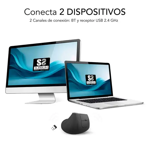 Ratón Nature Vertical Ergo Dual Mouse Batería Negro