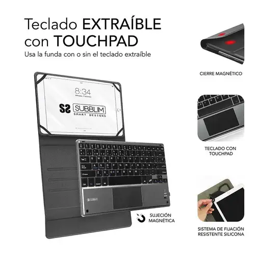 Funda Con Teclado Bluetooth Touchpad Keytab Pro Bt 9.6\ – 10.8\ Negra