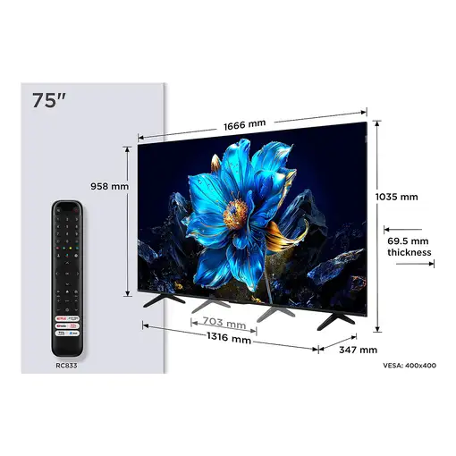 TCL P7K 75P7K Televisor 190,5 cm (75") 4K Ultra HD Smart TV Wifi Metálico 450 cd /
