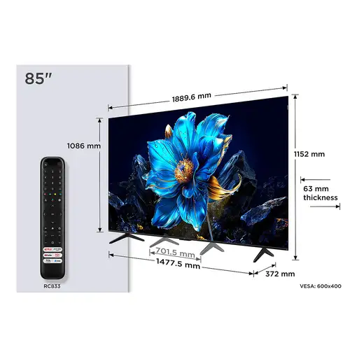 TCL P7K 85P7K Televisor 2,16 m (85") 4K Ultra HD Smart TV Wifi Metálico 450 cd / m