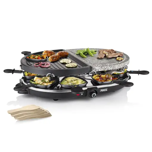 Princess 162710 Raclette Oval Stone & Grill 8 personas