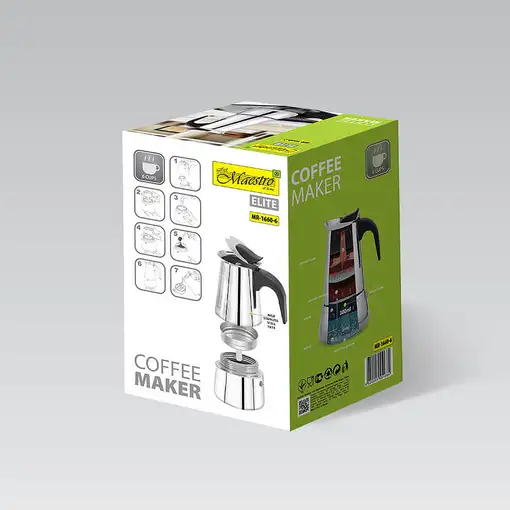 Maestro MR-1660 Cafetera italiana 0,3 L Negro, Acero inoxidable
