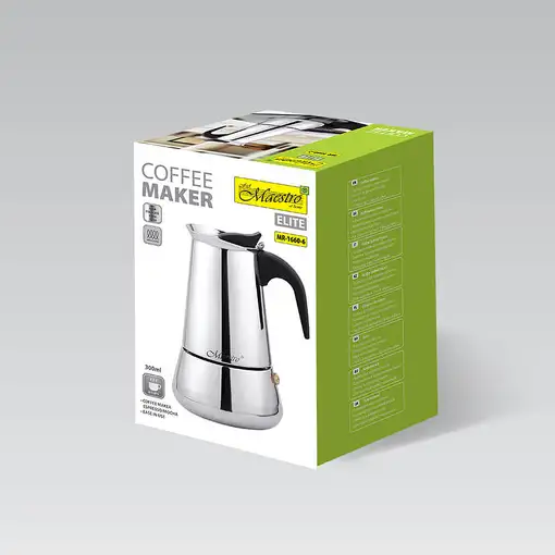 Maestro MR-1660 Cafetera italiana 0,3 L Negro, Acero inoxidable