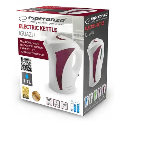 Esperanza EKK018R tetera eléctrica 1,7 L 2200 W Rojo, Blanco