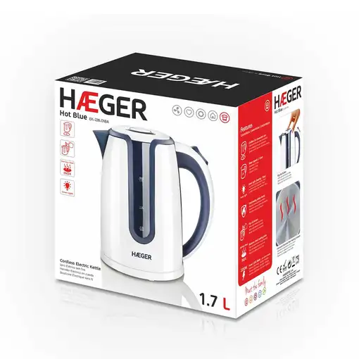 Haeger EK-22B.018A tetera eléctrica 1,7 L 2200 W Azul, Blanco