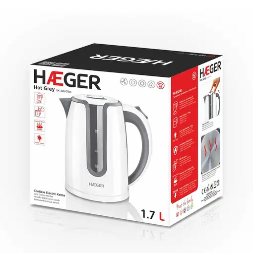 Haeger EK-22G.019A tetera eléctrica 1,7 L 2200 W Gris, Blanco