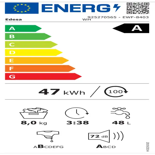 Edesa EWF-8403WH - Lavadora Carga Frontal 8 Kg 1400 Rpm A Blanco
