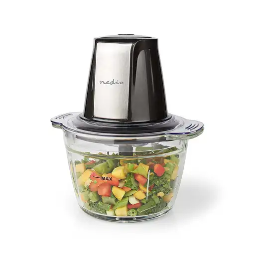 Nedis KAMC300CGY picadora eléctrica de alimentos 1 L 500 W Negro, Plata, Transpare